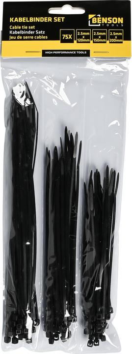 Actual product image ProPlus Cable ties / 75 pieces in 3 sizes black (Plastic cable ties, 120 mm, 75 pcs.)
