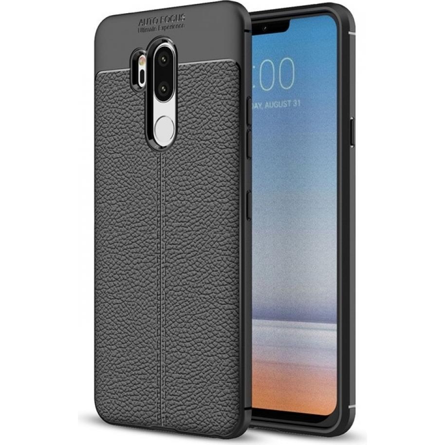Screenguard LG G7 ThinQ Hülle Leather Design TPU Cover (LG G7 ThinQ), Smartphone Hülle, Schwarz