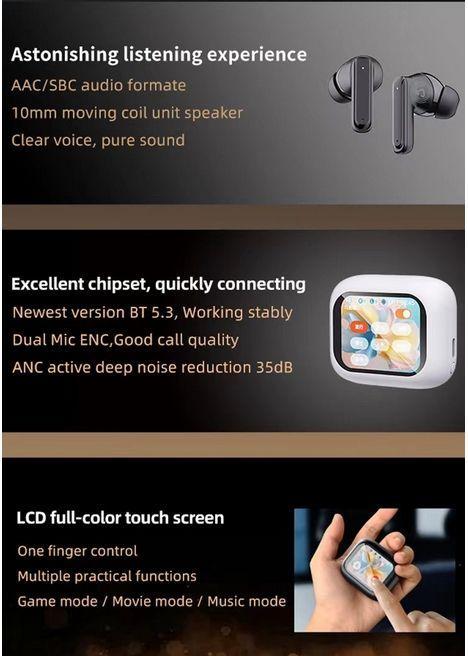 Immagine prodotto MU Classic Cuffie TWS della serie K99 con custodia di ricarica con display a colori (ANC, 4 h, Senza fili)