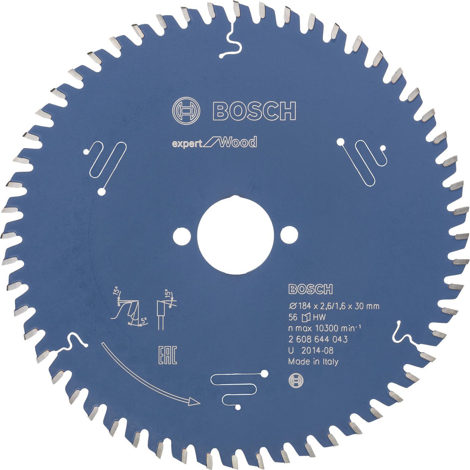 Bosch Professional Zubehör, Sägeblatt, Kreissägeblatt Expert for Wood, 184 x 30 x 2,6 mm, 56