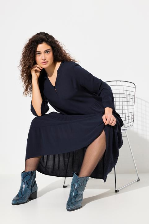 Produktbild Ulla Popken Kleid, A-Linie, Tunika-Ausschnitt, 3/4-Volantarm (54)