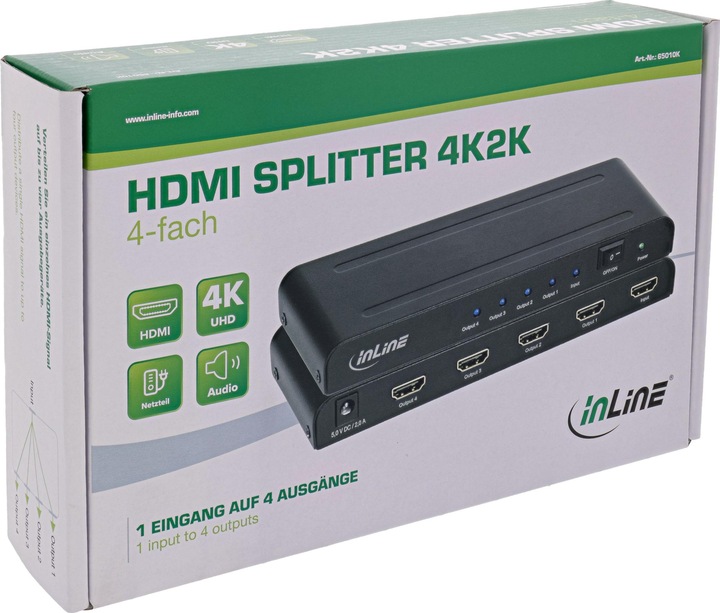 Produktbild InLine HDMI Splitter/Verteiler, 4-fach, 4K2K@60Hz kompatibel