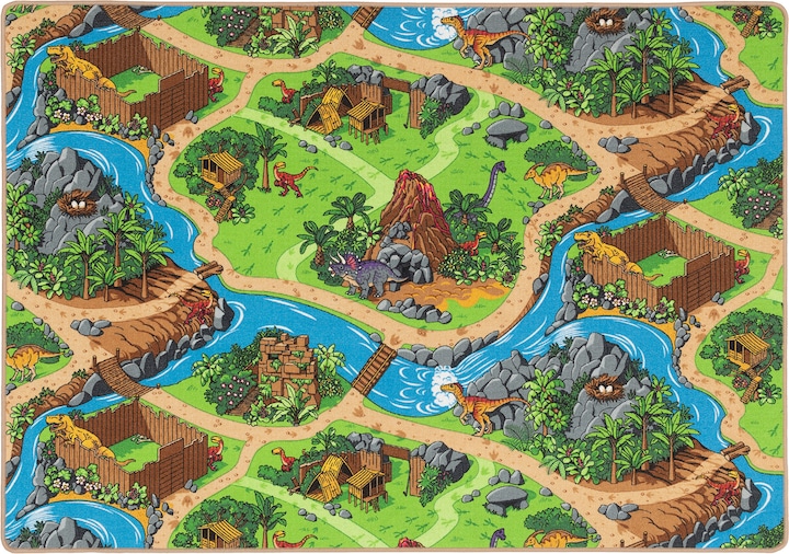 Produktbild Pergamon Kinder Spiel Strassen Teppich Dino Welt (160 x 200 cm)