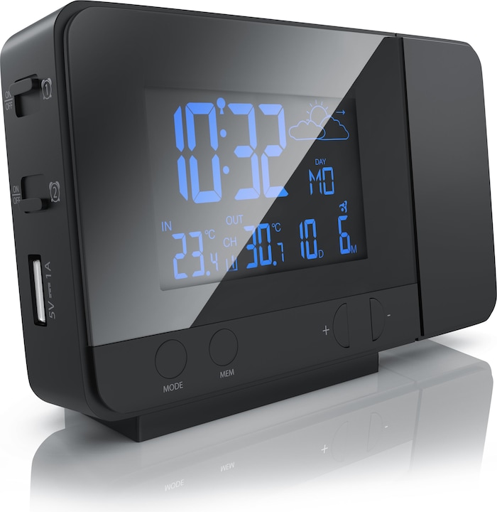 Actual product image Bearware Weather station with outdoor sensor, radio weather station, projection display DCF radio clock