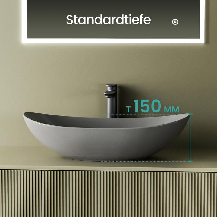 Produktbild Emke Aufsatzwaschbecken 615 x 360 x 155 mm, Oval, Keramik, Aufsatzmontage, Mattgrau (360 mm, 615 mm)