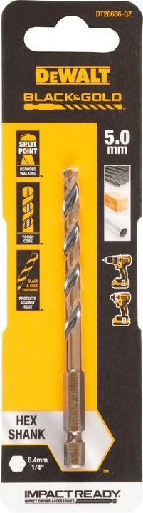Image du produit DeWalt DT20606QZ Foret hélicoïdal à métaux HSSG 1 pièce 5 mm Longueur totale 95 mm corrodé (5 mm)