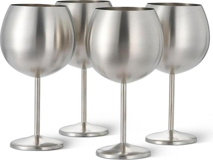 Oak & Steel Edelstahl Gin Gläser Silber 4er-Set (7 dl, 4 x, Gin Gläser)