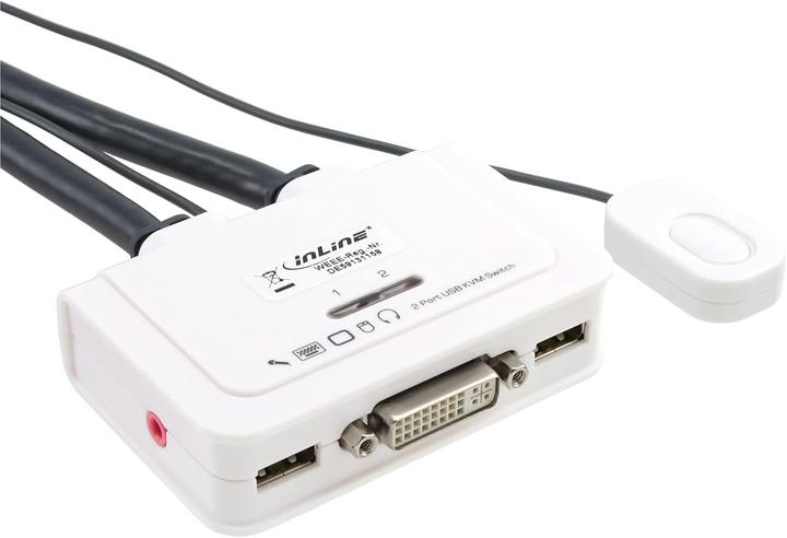 InLine KVM Switch 2-fach DVI-D USB mit Audio und integrierten Kabelsaetzen 0,9m weiss