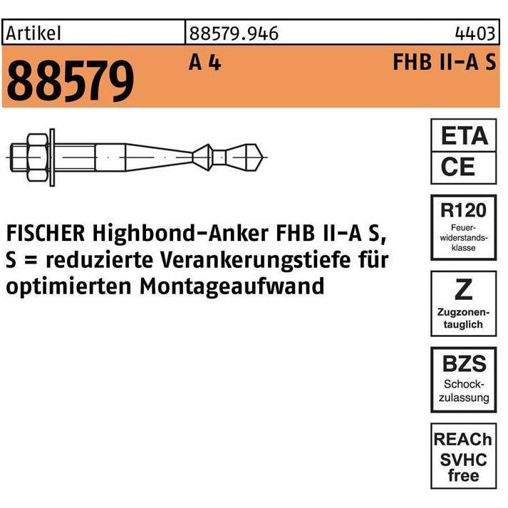 Fischer, Baubeschläge + Holzverbinder, Highbond-Anker FHB II-A S M12x75/40 R (10 Stk.)