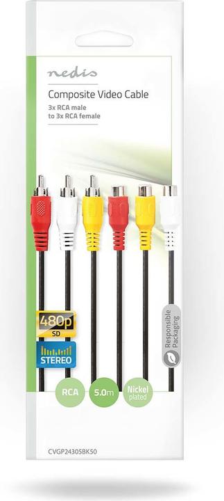 Produktbild Nedis Composite Video-Kabel 3X Cinch-Stecker - 3X Cinch-Buchse (5 m)