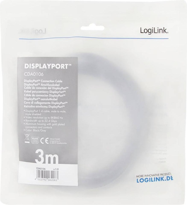 Produktbild LogiLink DisplayPort-Kabel (3 m, DisplayPort)