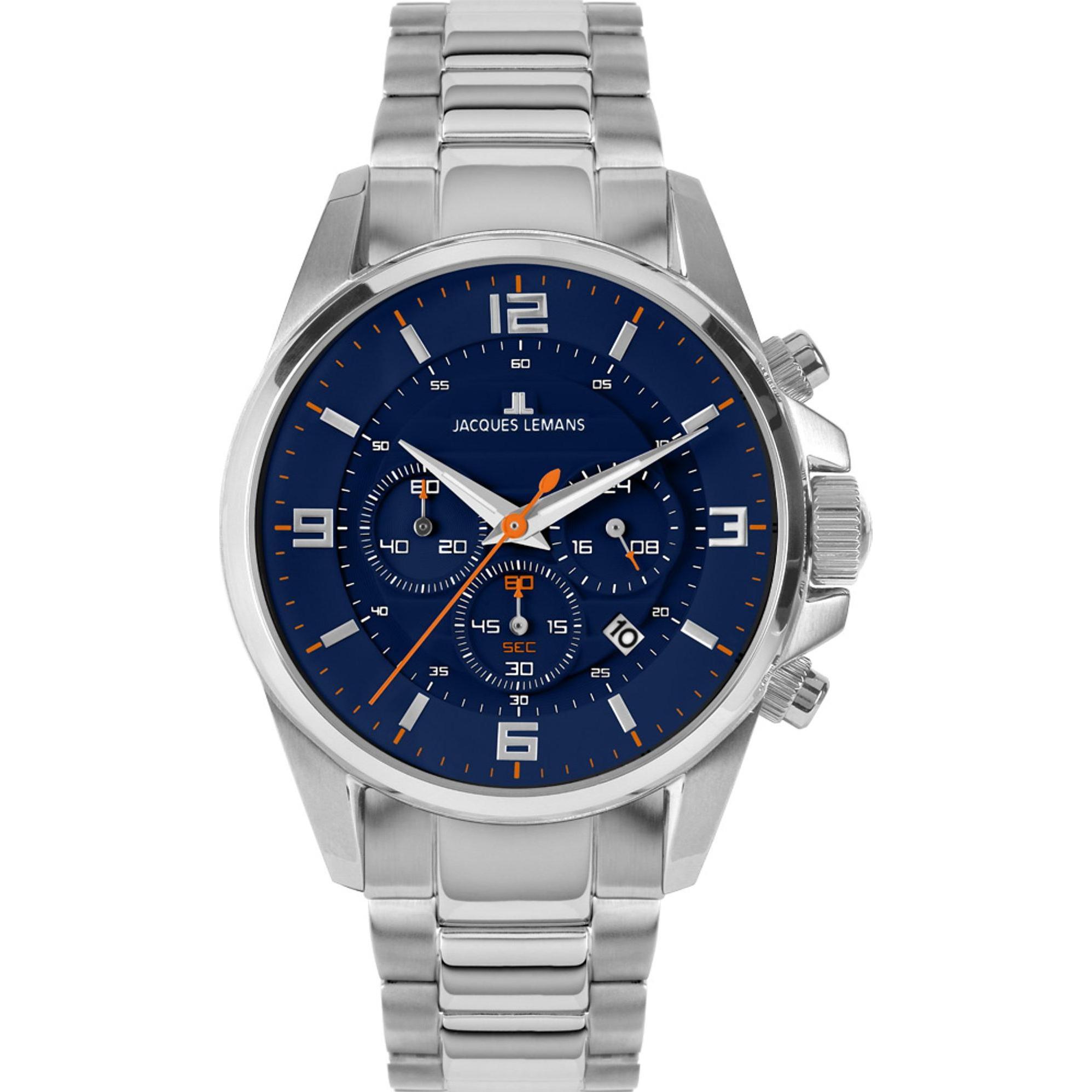 Jacques Lemans, Armbanduhr, Chronograph Sport, Silber, (Chronograph, 44 mm)