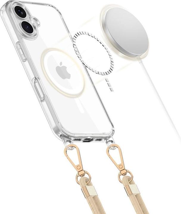 Produktbild Tech-Protect FlexAir Chain MagSafe iPhone 16 Case - Clear + 2 Lanyards (Black & Taupe) (Apple iPhone 16)