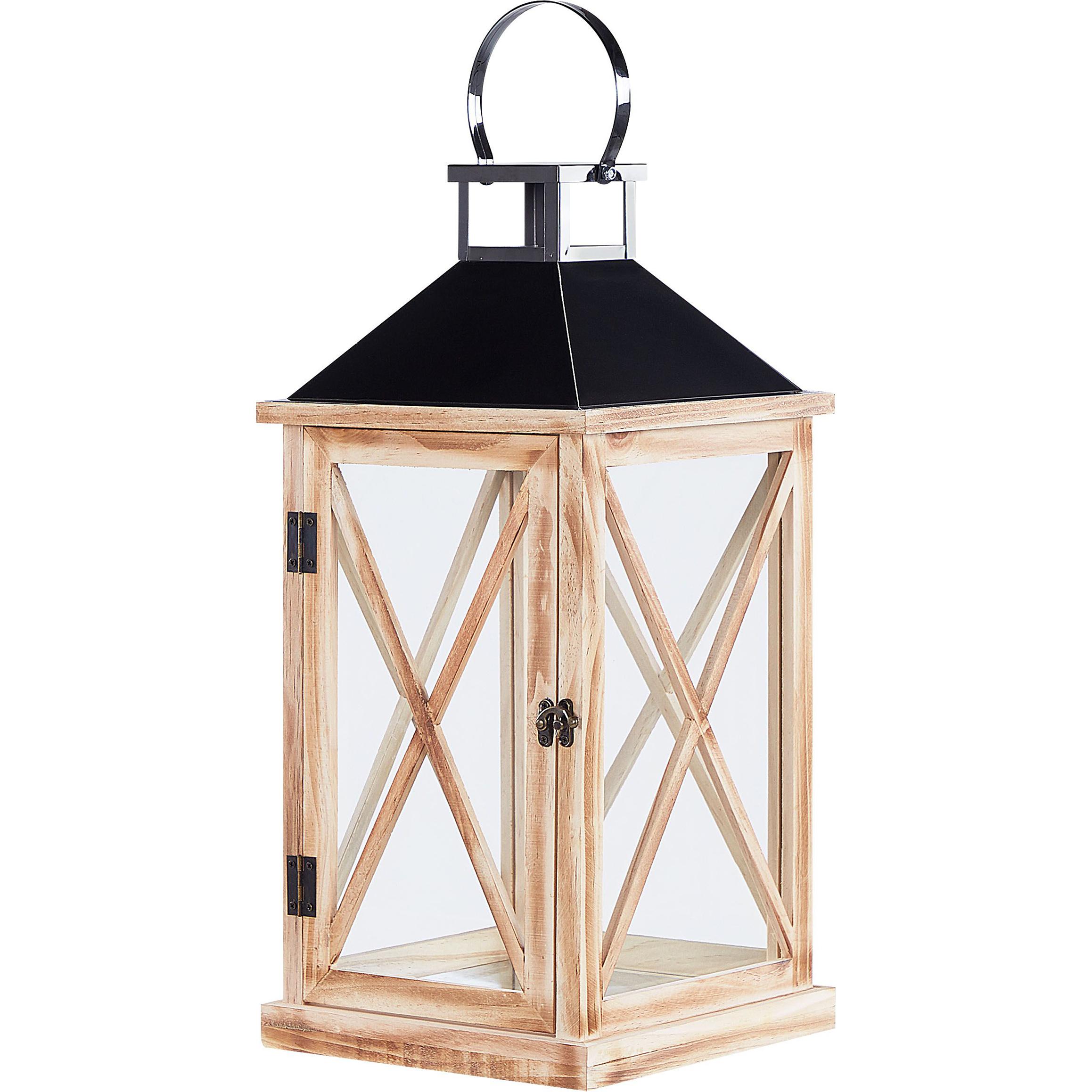 Beliani, Laterne, Laterne Kiefernholz braun / schwarz 61 cm TELAGA (1 x)
