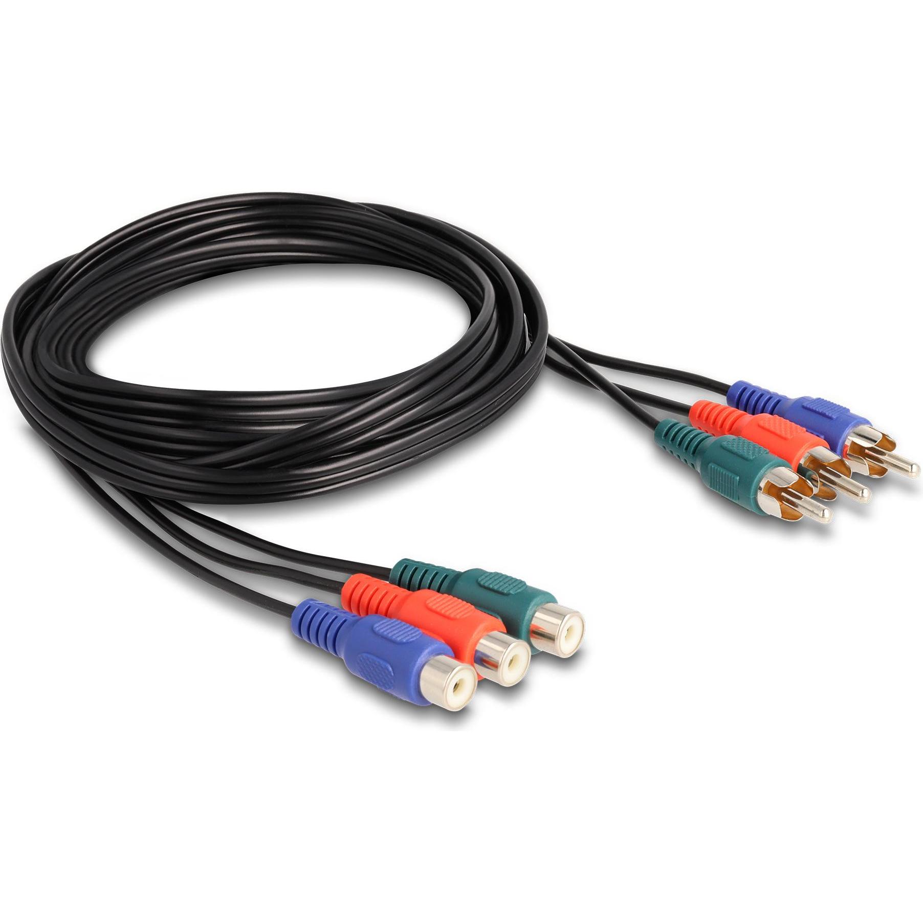 Delock Cinch RGB Verlängerungskabel 3 x Stecker zu 3 x Buchs (1 m, Verlängerung), Audio Kabel