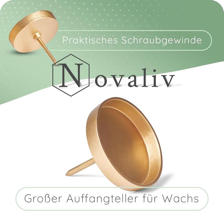 Produktbild Novaliv 12x Kerzenpick flach 10cm GOLD ALUMINIUM Kerzenständer Adventskranzdeko Kerzenhalter