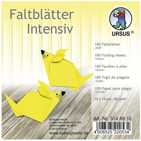 Ursus, Bastelpapier, Faltblätter Intensiv Uni 10x10cm VE=100 Blatt gelb (65 g/m², 1 x)