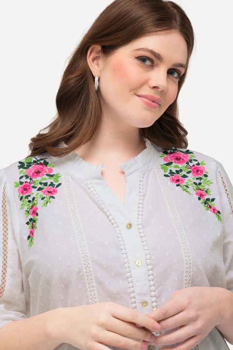 Produktbild Ulla Popken Bluse, Lochspitze, A-Linie, V-Ausschnitt, 3/4-Arm (54)