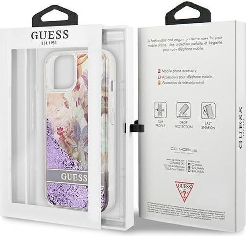 Immagine prodotto Guess GUHCP13SLFLSU Custodia rigida per iPhone 13 Mini da 5,4 pollici sottile/viola con fiore liquido (Apple iPhone 13 mini)