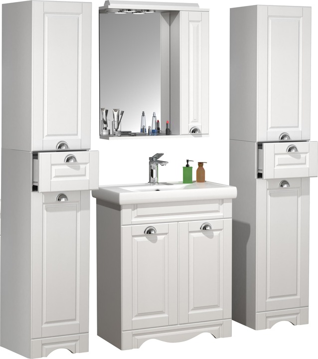 Produktbild VCM 5-tlg. Waschplatz Waschtisch Breite 60 cm Badmöbel Set Waschbecken Spiegelschrank Hochschrank