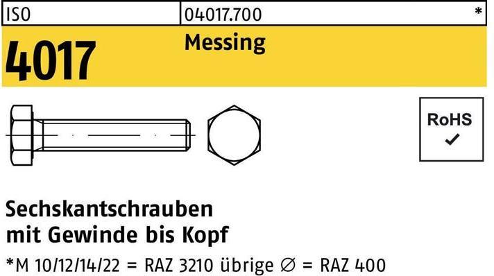 Produktbild Bufab Sechskantschraube ISO 4017 VG M 16 x 70 Messing (10 Schrauben pro Stück)