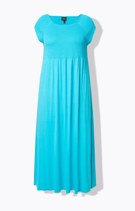 Actual product image Ulla Popken Solid Smocked Bodice Stretch Knit Maxi Dress (50)