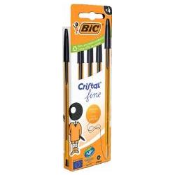 Bic, Penne, Cristal Original Fine Kugelschreiber Schwarz 4 Stück (Nero, 4 x)