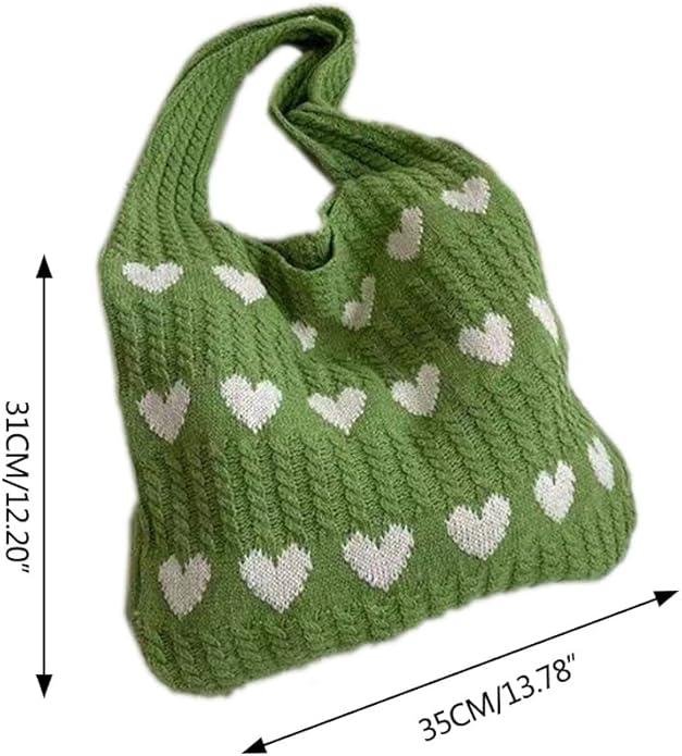 Actual product image Only-Bags.Store Minimalist hobo bag with love pattern, knitted shopping bag, lightweight holiday bag
