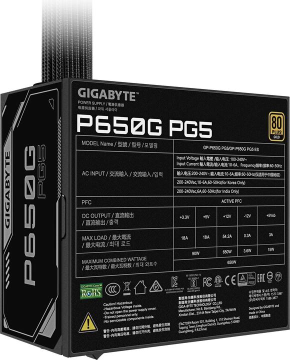 Actual product image Gigabyte GP-P650G PG5 650W PSU (650 W)