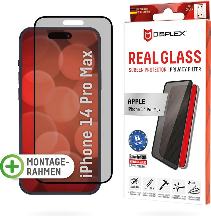 Produktbild Displex Real Glass, Privacy Full Cover Panzerglas (1 Stück, Apple iPhone 14 Pro Max)