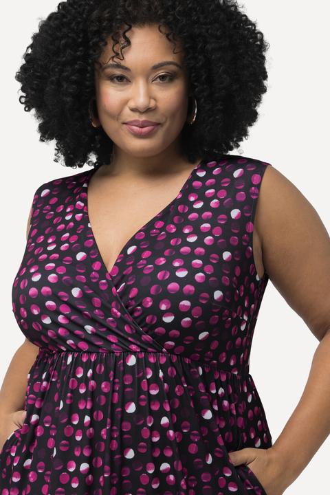 Produktbild Ulla Popken Jerseykleid, Punkte, A-Linie, V-Ausschnitt, ärmellos (62)