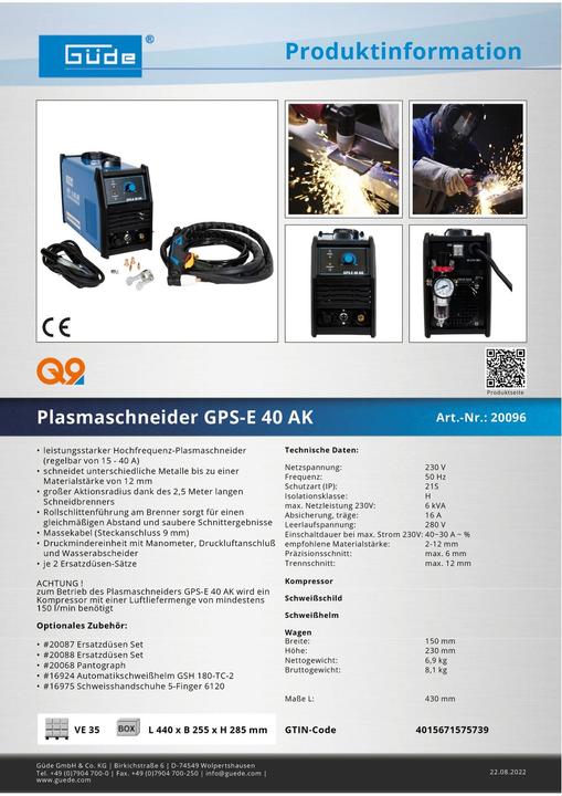 Actual product image Güde GPS-E 40 AK