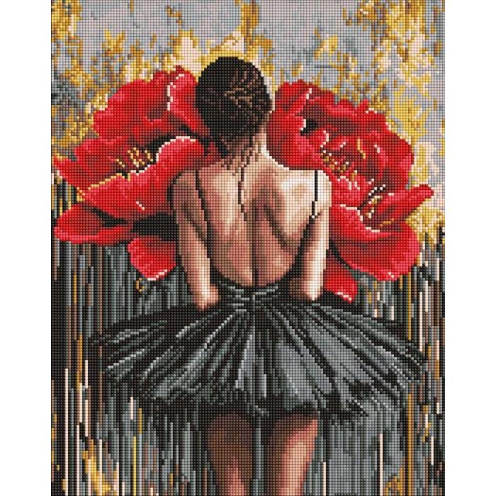 Ideyka Diamond Painting ohne Rahmen - Ballerina mit roten Pfingstrosen 40 x 50 cm