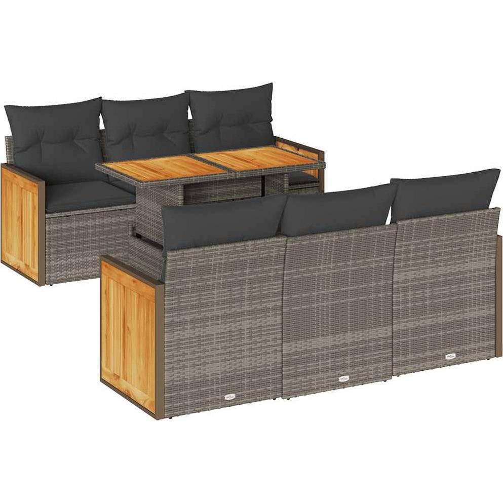 VidaXL, Gartenlounge, 7-tlg. Garten-Sofagarnitur mit Kissen Grau Poly Rattan Akazie