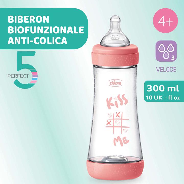 Immagine prodotto Chicco Babyfläschchen PERFECT5 PP 300ml Sauger Silikon schneller Fluss DRAFT PINK 4m+ (300 ml)