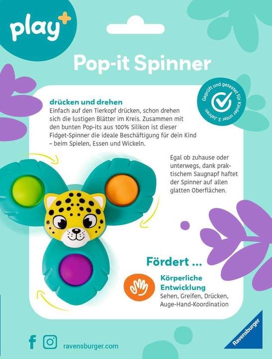 Image du produit Ravensburger 4868 play+ Pop-it Spinner : Leopard, Jouet à ventouse, Jouet en silicone