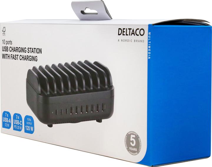 Actual product image Deltaco USB charging station, 20 W, total max 120 W - Black (12 W)