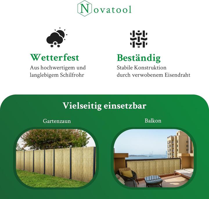 Image du produit Novatool Balkon Sichtschutzmatte Flexibles Design für Gartenzaun und Terrasse 115x600 cm Schilf Schutz vor Bl (600 cm)