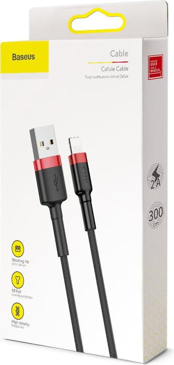 Produktbild Baseus cafule Cable USB For iP 2A 3m Red+Black (3 m, USB 2.0)