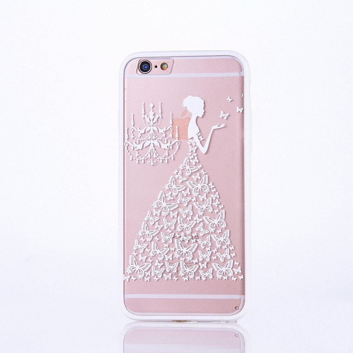König Design Apple iPhone 6s Plus Handy Hülle Mandala Case Motiv Schmetterling Frau Weiss Neu (Apple iPhone 6 Plus), Sma...