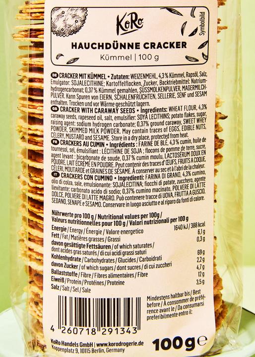 Nährwerte und Zutaten KoRo Cracker mit Kümmel (1000 g)