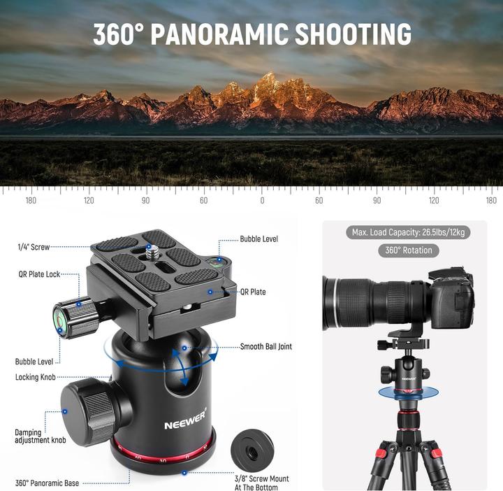 Actual product image Neewer New Carbon Fiber Camera Tripod Monopod & Ball Head (Carbon)