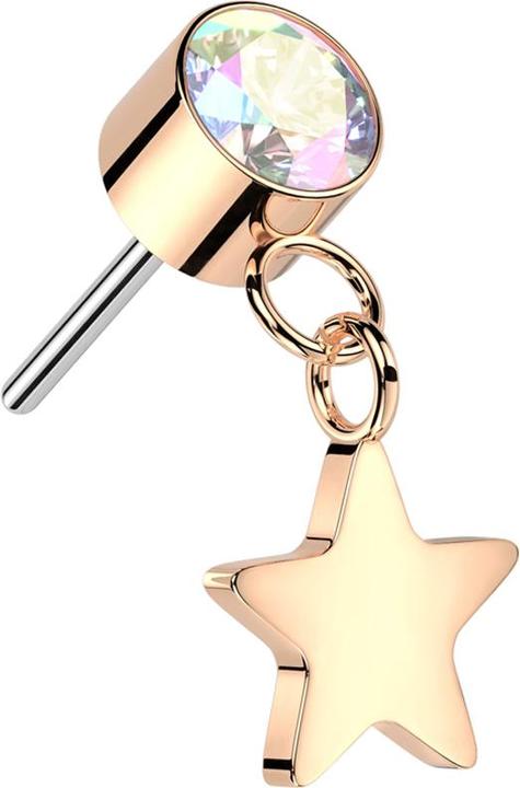 Immagine prodotto Star Piercing Cilindro Threadless in cristallo oro rosa multicolore con stella oro rosa (Titanio, senza ottone)