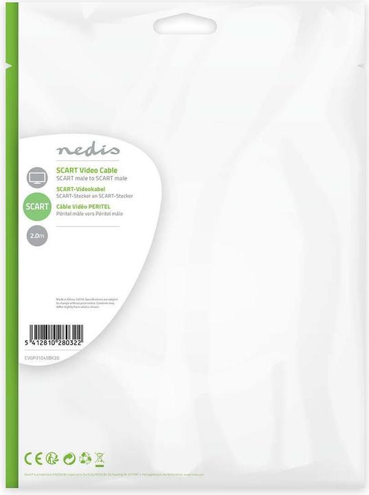 Produktbild Nedis SCART-Kabel flach SCART Mac ho - SCART Stecker auf Winkel (2 m)