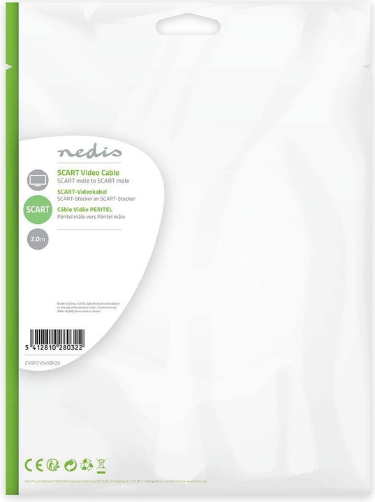 Produktbild Nedis SCART-Kabel flach SCART Mac ho - SCART Stecker auf Winkel (2 m, Scart)