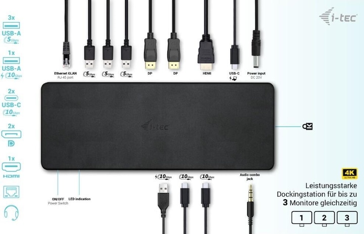Image du produit i-tec USB-C Triple 4K Display Docking Station (USB-C, 9 Ports)