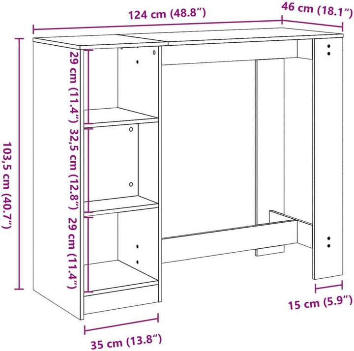 Produktbild vidaXL Bartisch (124 x 46 x 103.50 cm)