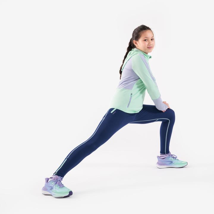 Produktbild Kiprun Laufshirt langarm Kinder warm Reissverschluss - Warm+ 900 grün/grau (140)