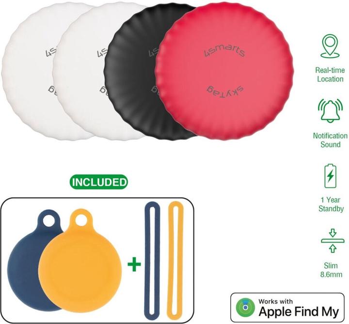 Produktbild 4smarts SkyTag Slim 4er Set 2x weiss, 1x schwarz, 1x rot (iOS)