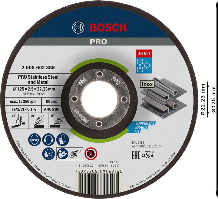 Bosch Professional Zubehör PRO Stainless Steel and Metal 3-in-1 Disc, 125 x 2,5 x 22,23 mm